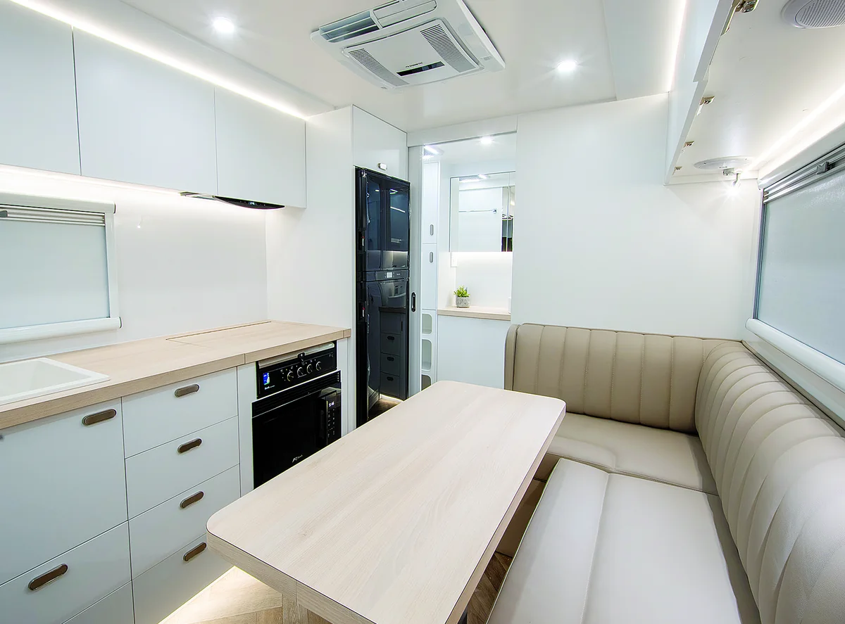 Drive RV Alpha Edition Touring kitchen and dinette
